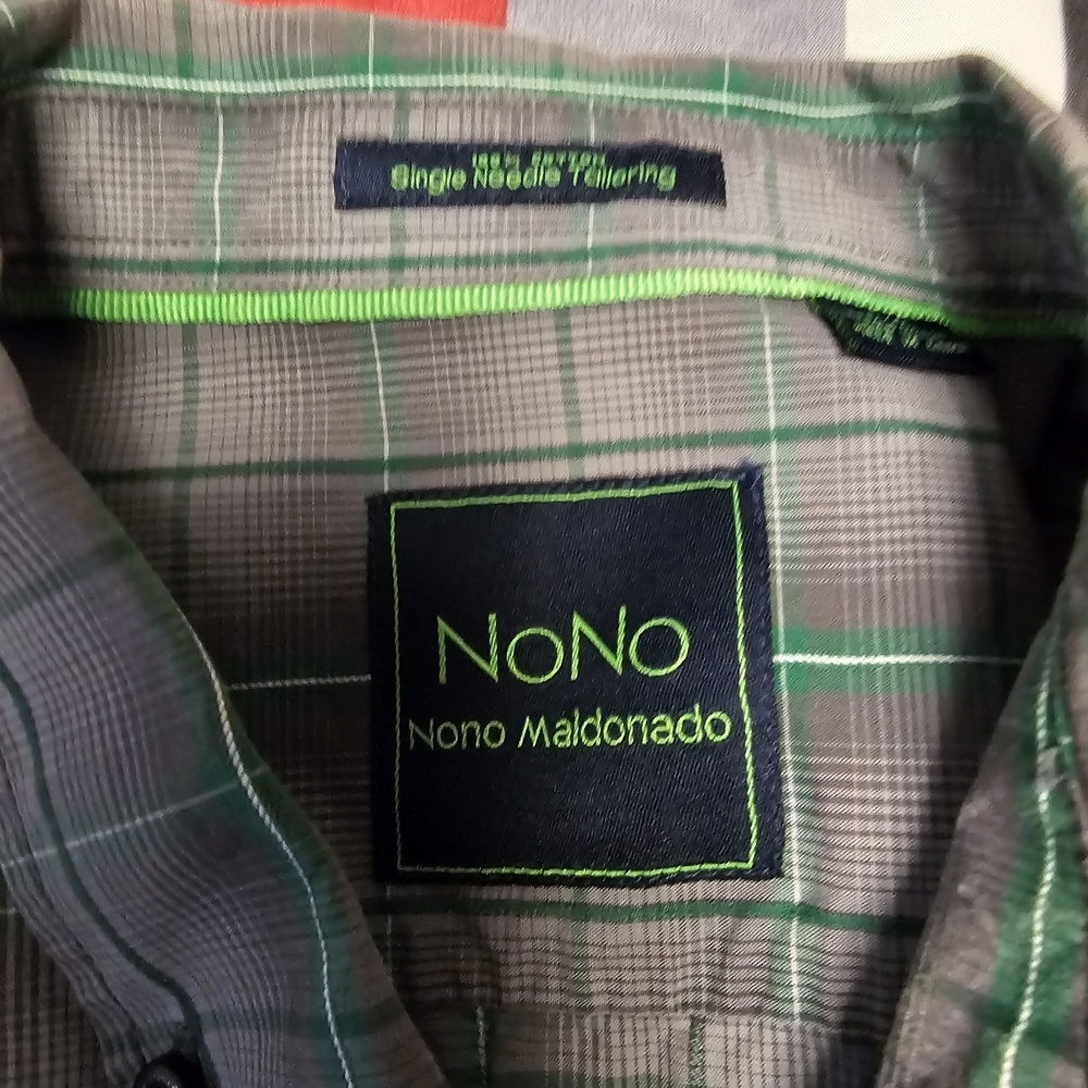 Nautica Short-Sleeve Plaid Button-Down Shirt - Gray with Green (#3) - Picture 2 of 7